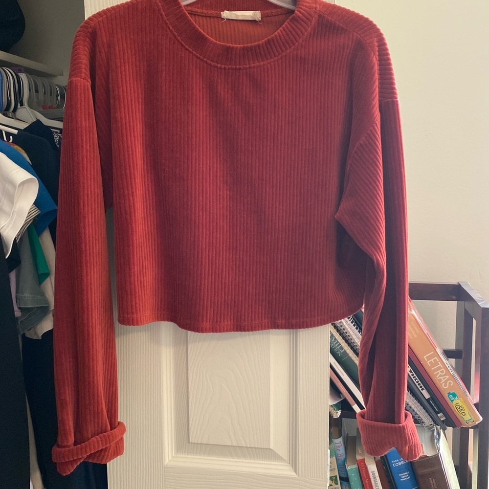 Altar'd State Rust Red Ribbed Cropped Sweatshirt - Picture 1 of 1